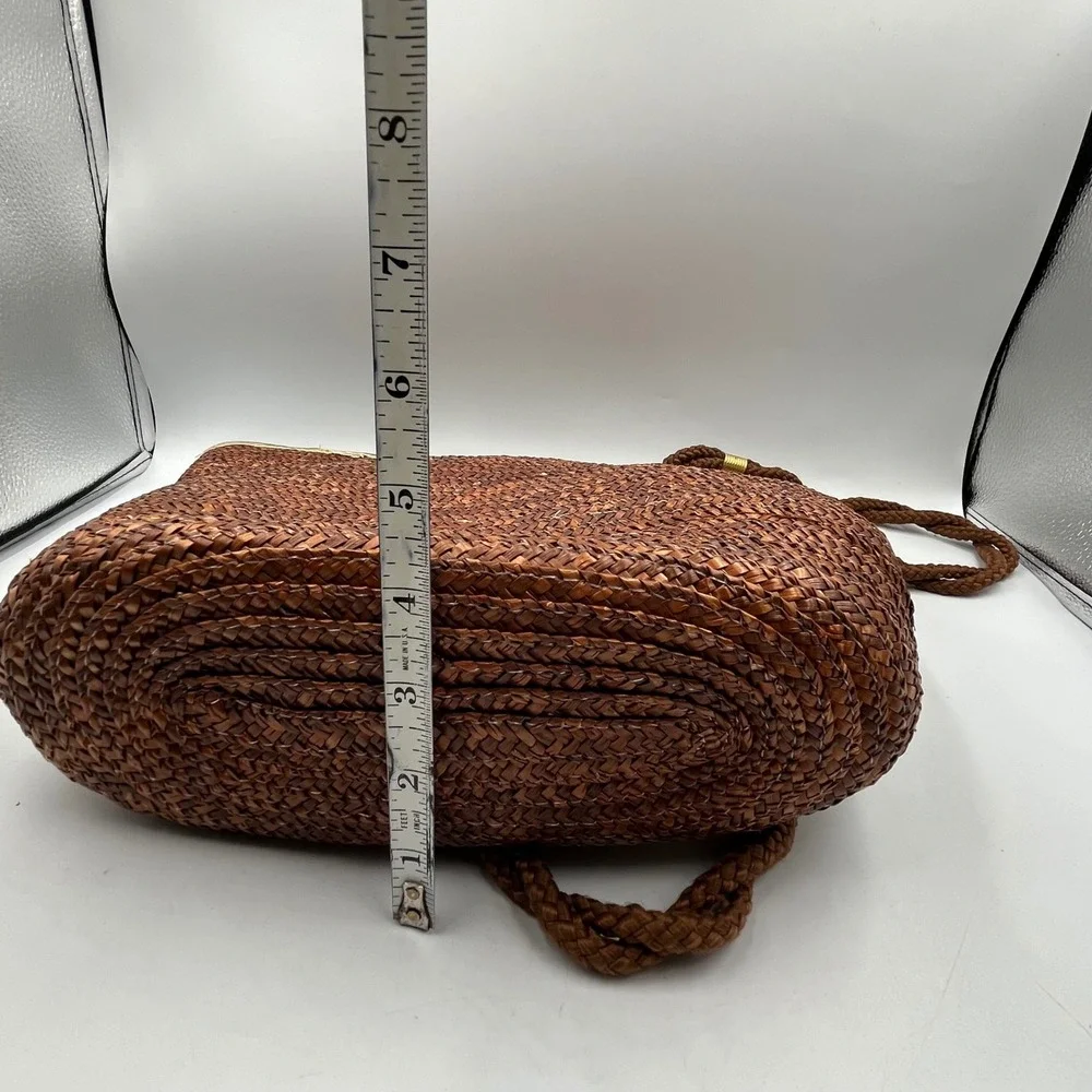 Worthington Tote Bag Brown Womens Woven Straw Gold Trim H 10 x W 14 x D 4.5 in